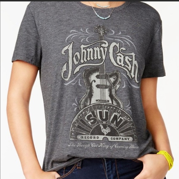 🔥JOHNNY CASH🔥SUN RECORD COMPANY BURNOUT BAND TEE T-SHIRT GRAY NWT - Picture 1 of 4